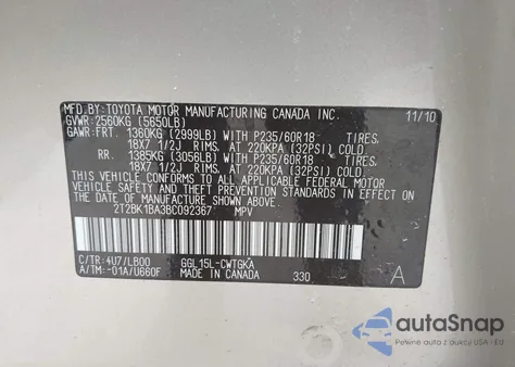 2011 Lexus Rx 350 from USA, damaged, VIN 2T2BK1BA3BC092367